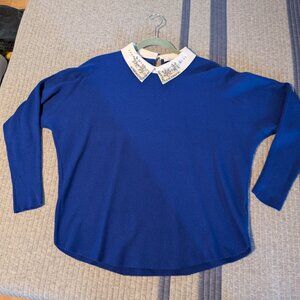 Sioni  bright blue jewel collar sweater, size Large